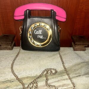 Black and Pink Mini Faux Leather Phone Purse